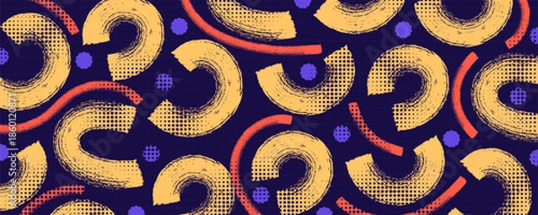 Fototapeta Abstract Pop Art Background with Grunge Half Circle Brush Shapes and Dotted Pattern. Colorful Background Designs Suitable for Posters, Banners, Branding, Wallpapers, and Creative Layouts