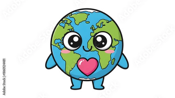 Obraz Cute Earth Character With Heart