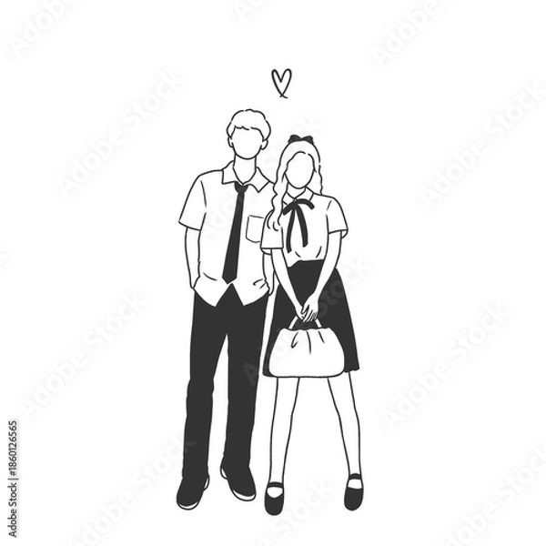 Fototapeta 療癒系簡約線條畫，高中生