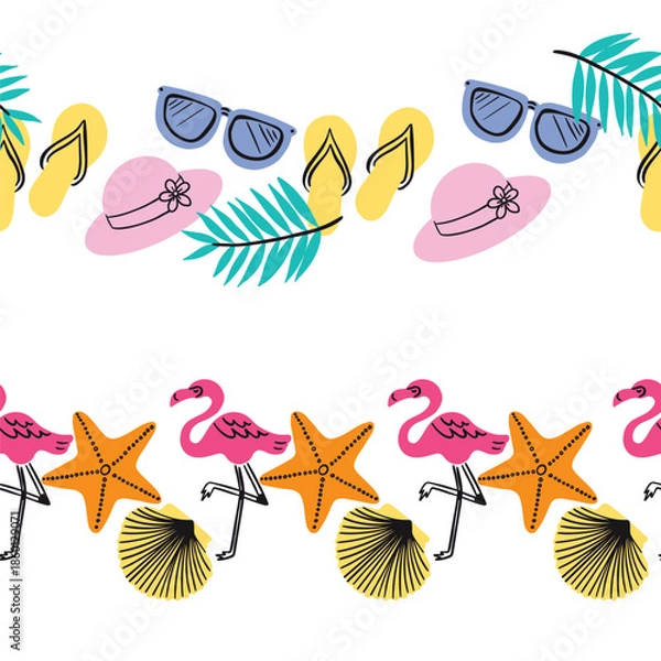 Obraz Summer Objects Vector Seamless Horizontal Borders Set