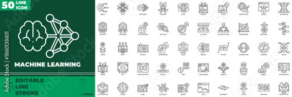 Obraz Machine Learning Line Editable Icons set