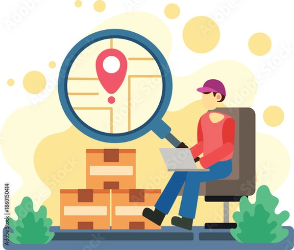 Obraz Man tracking parcel location using digital map illustration