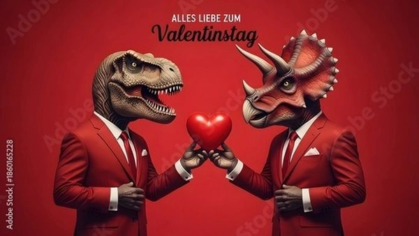 Fototapeta Valentine's day dinosaurs in love
