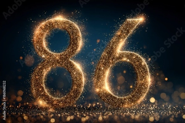 Obraz Sparkling Golden Number Eighty-Six With Starry Background Effect