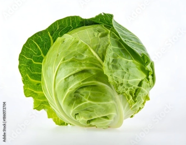 Obraz A single, fresh, green cabbage on a white background