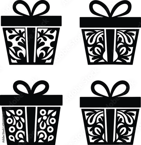 Obraz Decorative Ornamental Gift Box Silhouette Vector Set