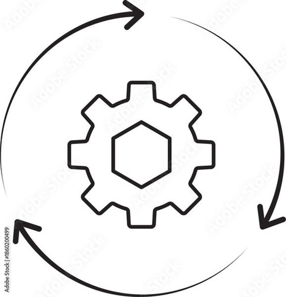 Obraz Automation workflow loop icon with gear and circular arrows