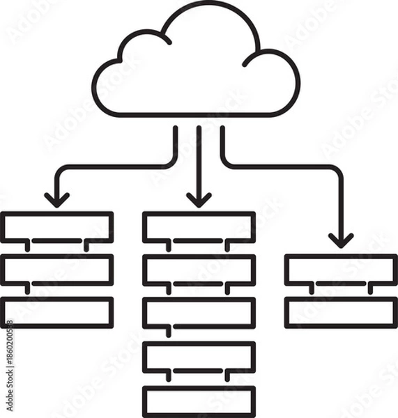 Obraz Cloud Data Flow Diagram – Minimalist Distributed Storage Hierarchy Icon