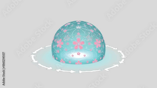 Obraz ガラスドームの桜模様と円形のリサイクル矢印、環境に優しい自然コンセプトのベクターイラスト