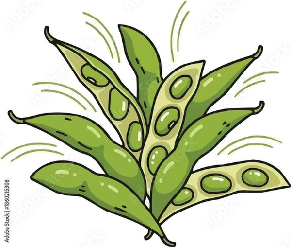 Obraz さやに入った新鮮な緑の枝豆のベクターイラスト、日本料理、ヘルシーなスナックのコンセプト、オーガニック植物ベースの食品デザイン