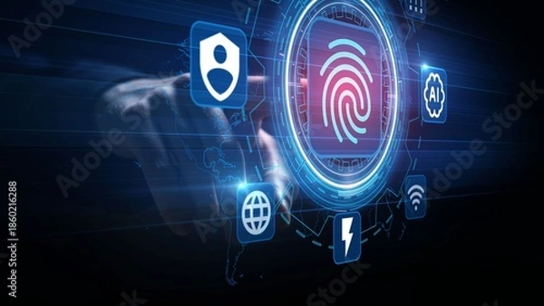Obraz Biometric Fingerprint Authentication with AI Cybersecurity Interface
