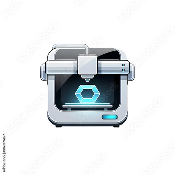 Obraz Modern 3D printer creating hexagonal object with glowing blue light