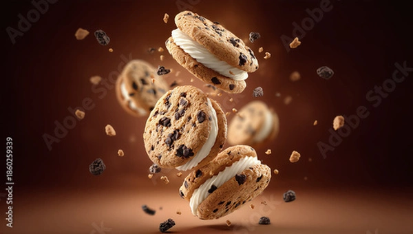 Fototapeta Floating Cream Cookie Sandwiches.
