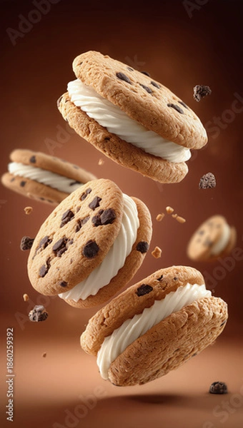 Fototapeta Floating chocolate chip cookies.