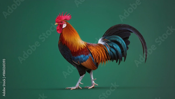 Fototapeta Vibrant Rooster Green Background.