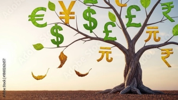 Obraz Currency Tree - Symbolizing Global Finance and Economic Growth.