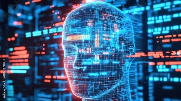 Obraz AI wisdom human interface information technology virtual head up display for background computer desktop screens.