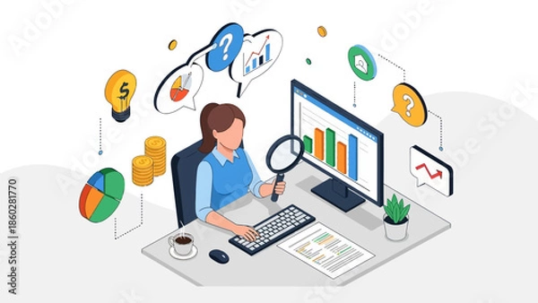 Obraz Man Analyzing Data on Computer Screen.