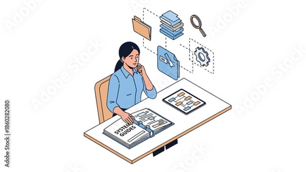 Obraz Man working on computer with icons.