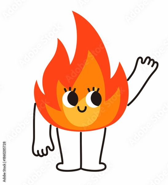 Obraz Cute fire mascot character. Flat vector illustration.