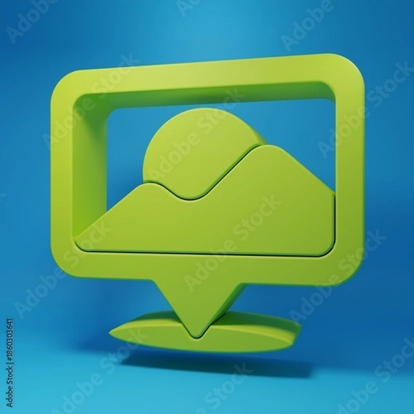 Obraz Green Map pin icon isolated on blue background. Navigation, pointer, location, map, gps, direction, place concept. Minimalism concept. 3D render illustration