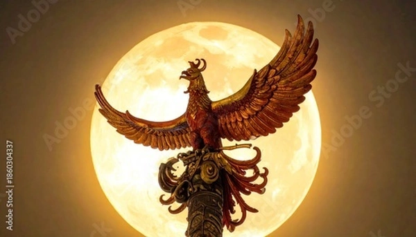 Obraz Eagle Statue with Full Moon Background.