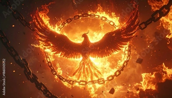 Obraz Fiery Phoenix Rising from Chains.