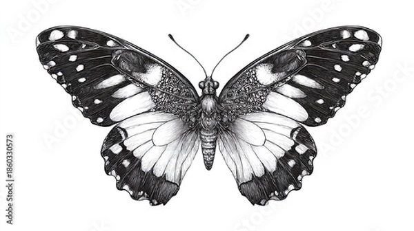 Obraz Butterfly sketch engraving detailed monochrome insect illustration with delicate wings and fine line art style
