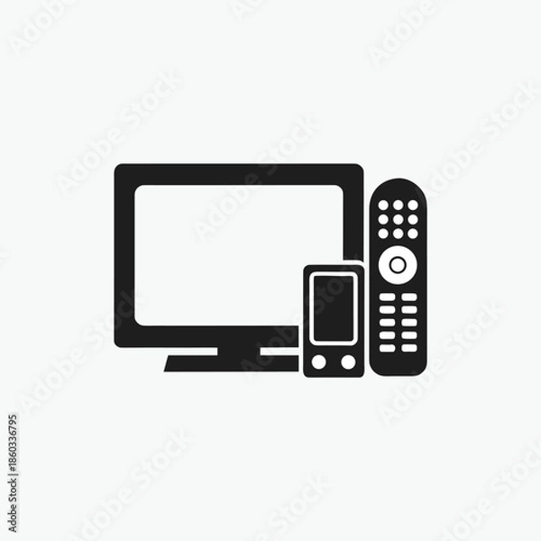 Obraz television with remote icon silhoutte vector template 