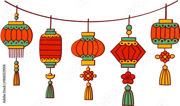 Obraz Chinese Lantern Border Vector Illustration