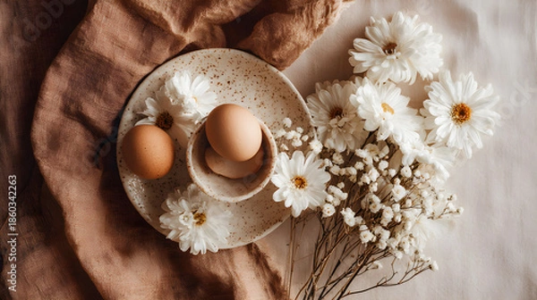 Obraz Rustic Eggs and White Flowers