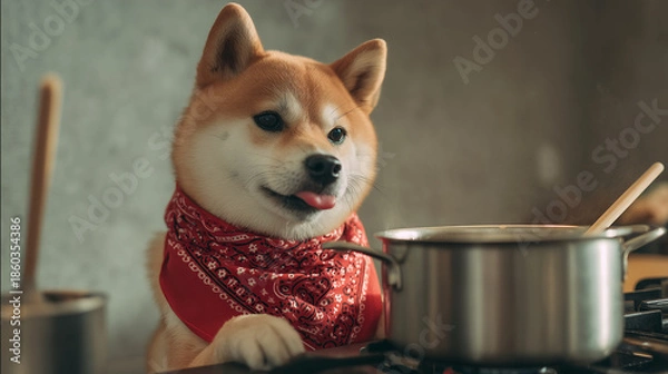 Obraz 料理をする犬