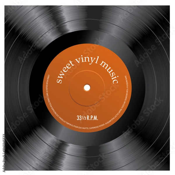 Fototapeta LP vinyl with sample text in separate layer, vector macro illustration