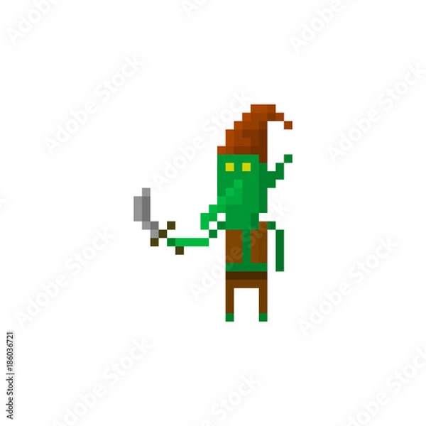 Fototapeta Pixel character goblin with a sword. Сharacter for games and web sites