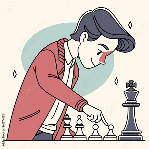 Obraz Man playing chess with strategic focus