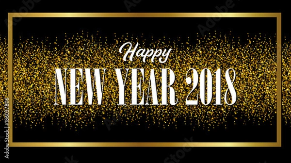 Fototapeta New Year 2018 shine & glam design firework, gold sparkle, dust vector banner graphic 