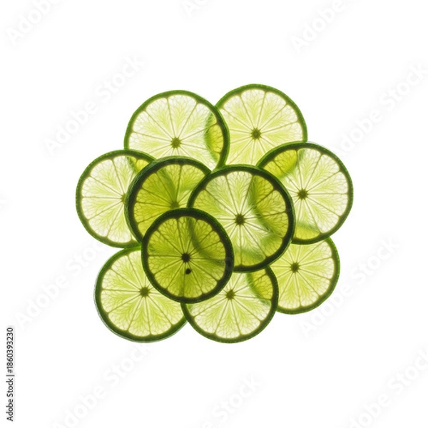 Fototapeta Lime slices stacked translucent fruit