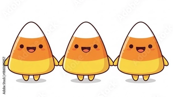 Obraz Candy corn cartoon characters holding hands