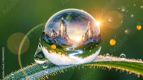 Obraz Water drop with landscape reflection