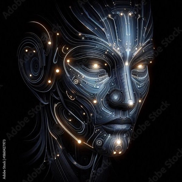 Obraz Dark Cybernetic Human Face