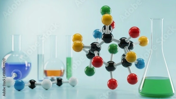 Obraz Colorful Molecular Structure 3D Render