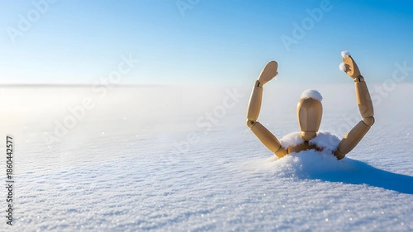 Obraz 深い雪に腰まで埋まって動けないデッサン人形