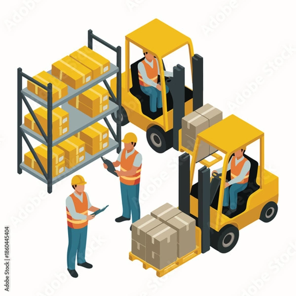 Obraz  Isometric Warehouse Logistics & Forklift Vector Illustration