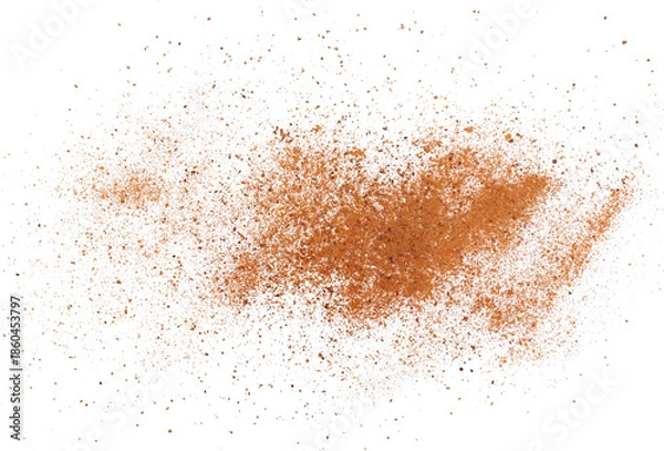 Obraz Pile cinnamon minced and planed flying, grated isolated on white background, clipping path