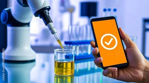 Obraz Robot laboratory automation quality check technology concept