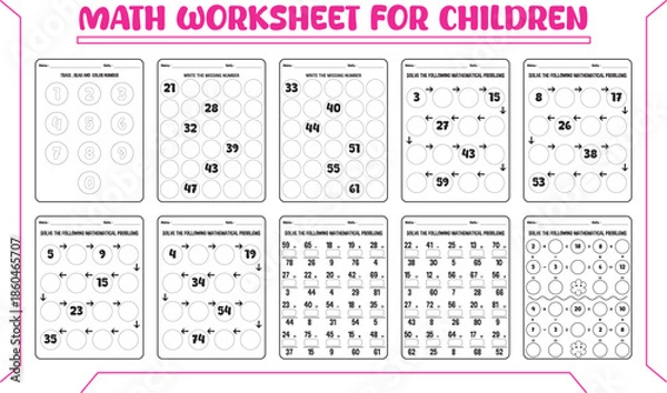 Fototapeta Printable math worksheet for children