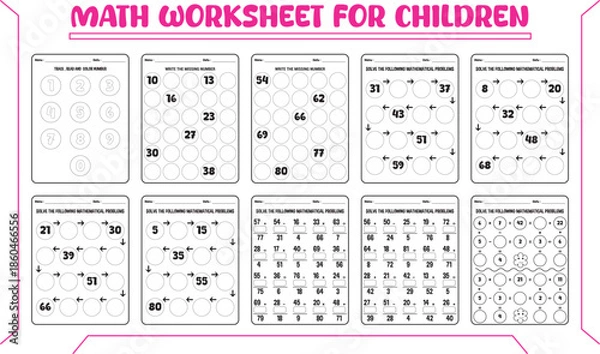 Fototapeta Printable math worksheet for children