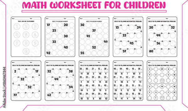 Fototapeta Printable math worksheet for children