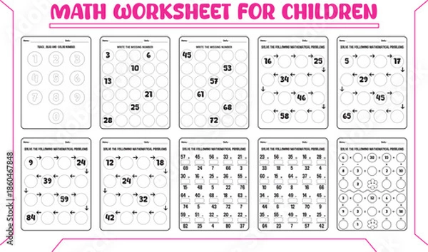 Fototapeta Printable math worksheet for children