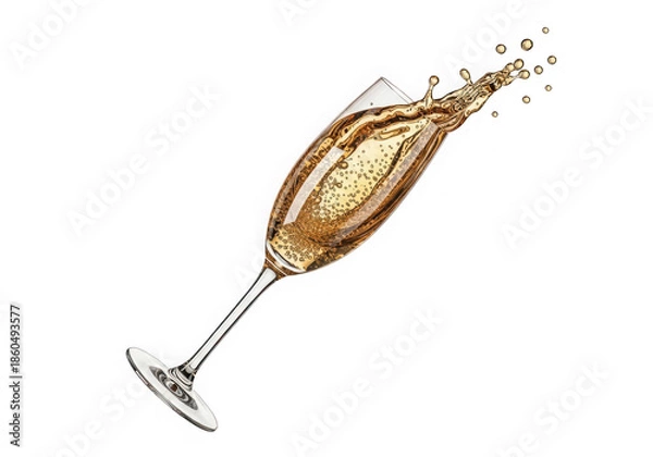 Obraz Champagne glass with sparkling bubbles isolated on transparent background
